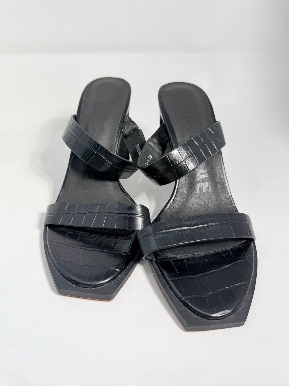 Alias Mae Black Croc-Embossed Double Strap Mules